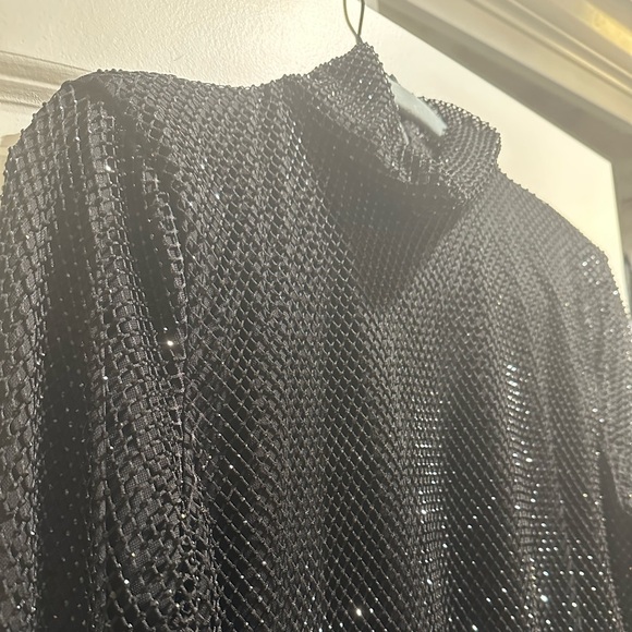 Heiress Beverly Hills Black Crystal Embellished Mesh Turtleneck Mini Dress - Picture 4 of 8